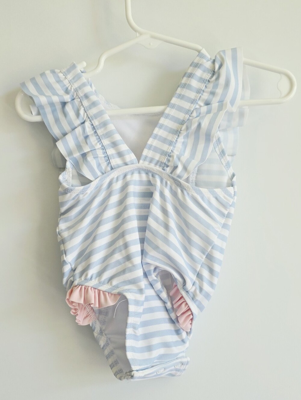 Mud Pie Baby Girls' Sailboat Ruffle Striped One Piece Swimsuit Size 9-12 Months - Picture 4 of 7